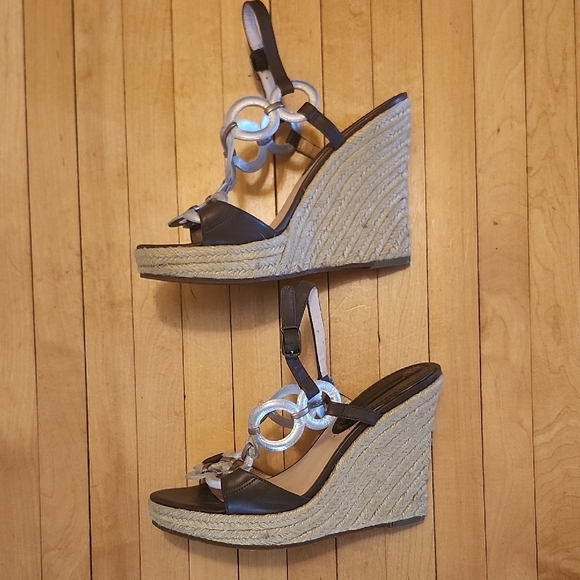 Celine Brown and Silver Women's Wedge Sandals - Picture 5 of 8